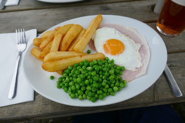 Ham, egg and chips